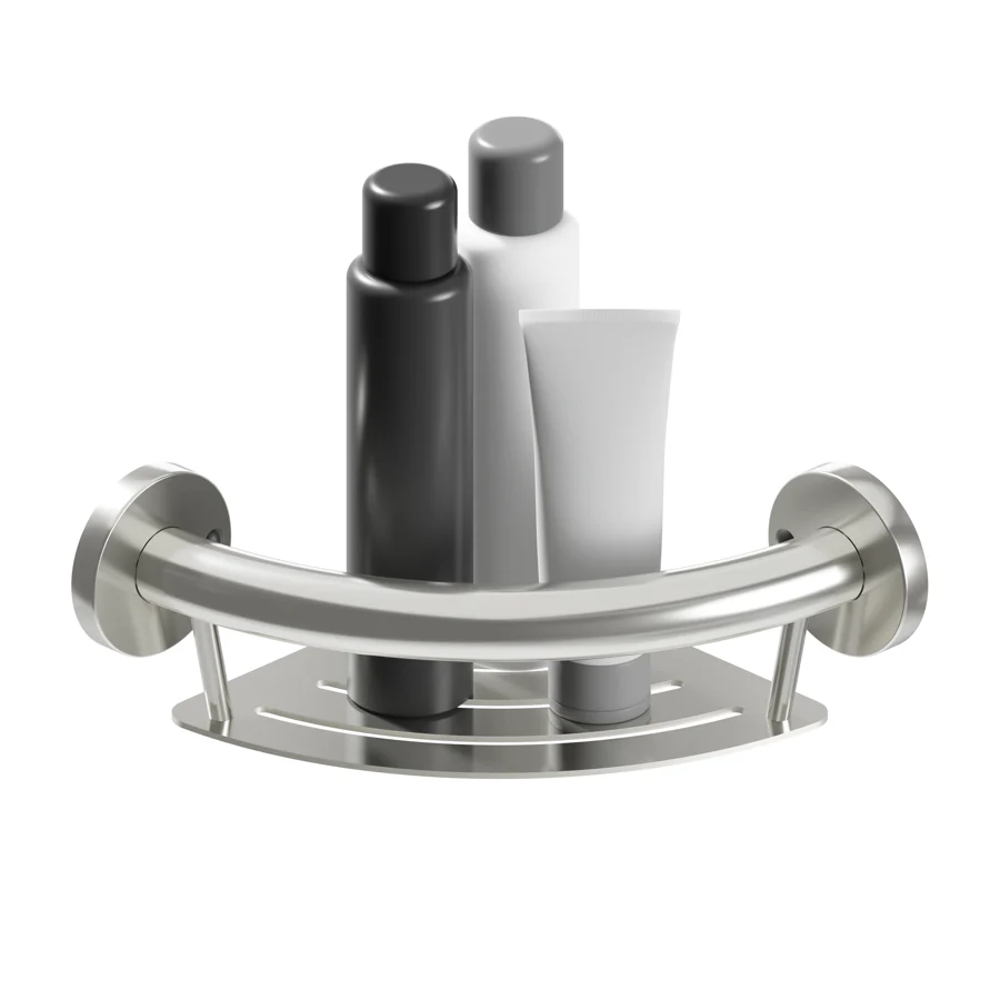 HealthCraft Products Plus Series Grab Bar - Corner Shelf - Brushed Stainless Steel - Image 2