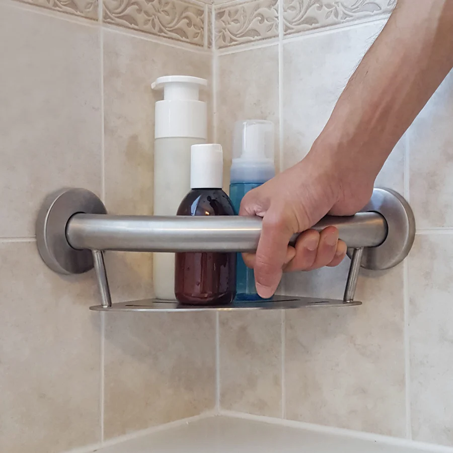 HealthCraft Products Plus Series Grab Bar - Corner Shelf - Brushed Stainless Steel - Image 3
