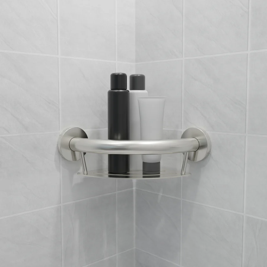 HealthCraft Products Plus Series Grab Bar - Corner Shelf - Brushed Stainless Steel - Image 4