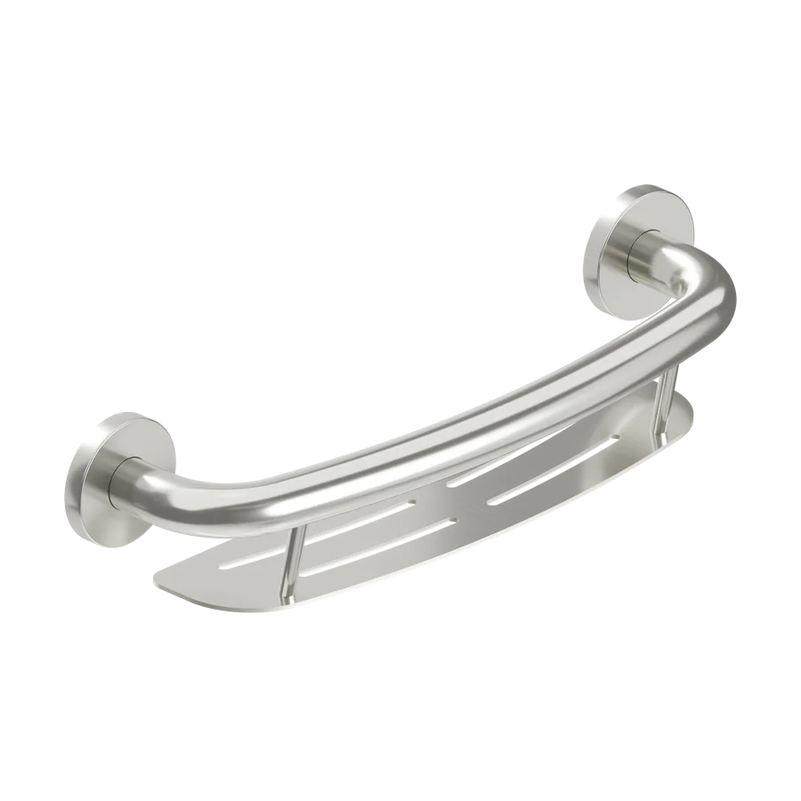 HealthCraft Products Plus Series Grab Bar - Shampoo Shelf - Brushed Stainless Steel