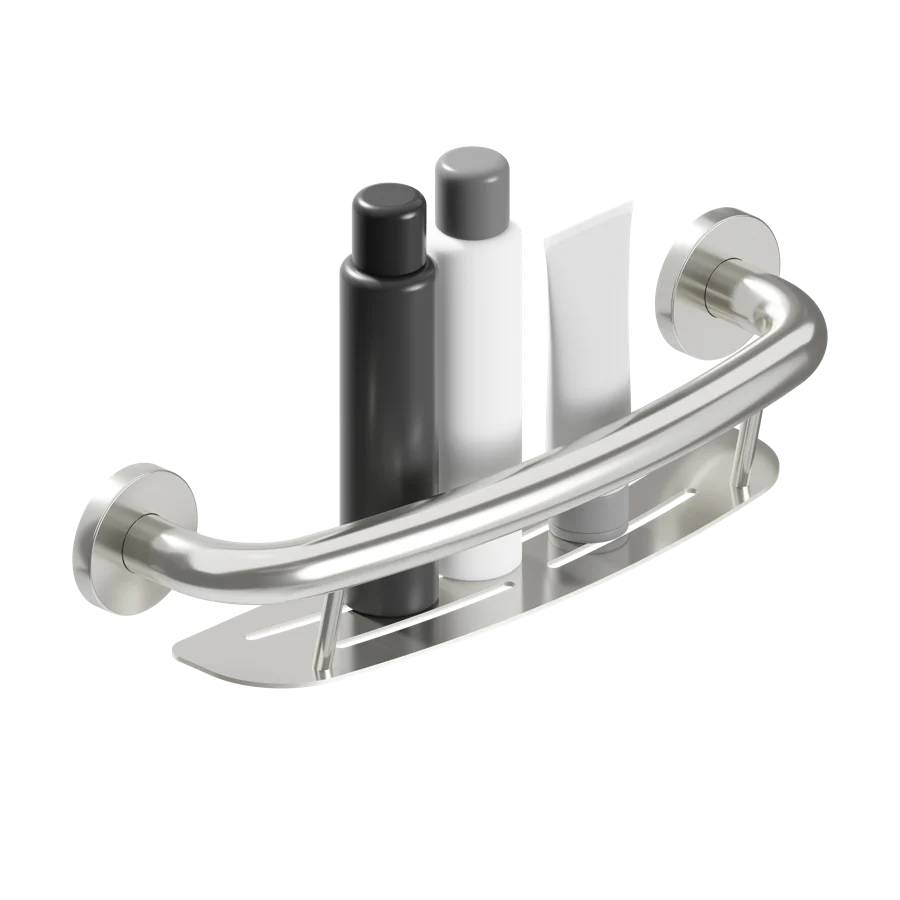 HealthCraft Products Plus Series Grab Bar - Shampoo Shelf - Brushed Stainless Steel - Image 2