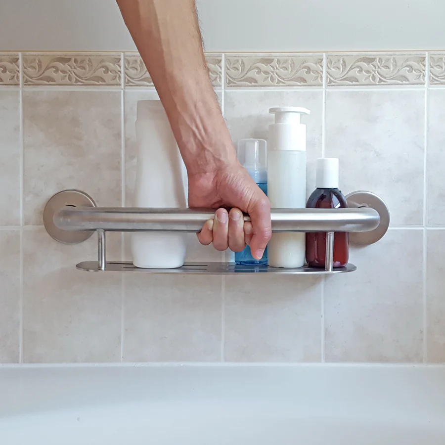 HealthCraft Products Plus Series Grab Bar - Shampoo Shelf - Brushed Stainless Steel - Image 3