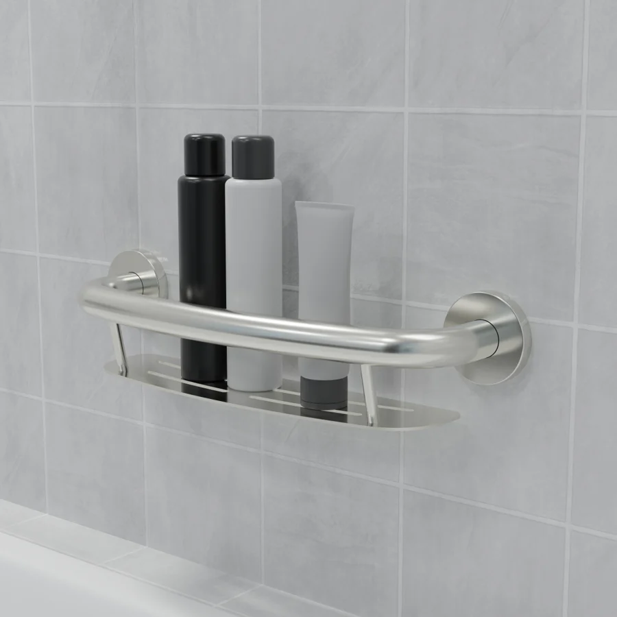 HealthCraft Products Plus Series Grab Bar - Shampoo Shelf - Brushed Stainless Steel - Image 4