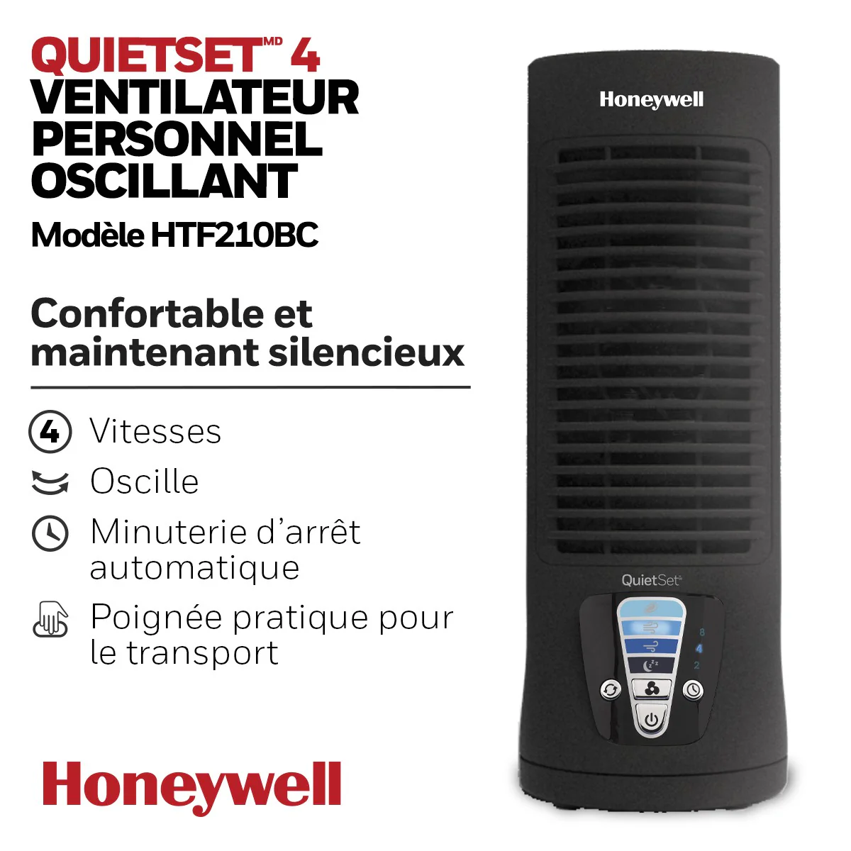 Honeywell QuietSet 4 Oscillating Personal Fan Slim Mini Tower - Image 4