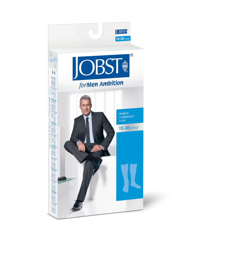 JOBST forMen Ambition Knee High Compression Stockings, Black, 2 Regular