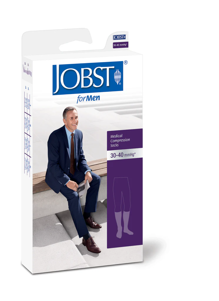 JOBST forMen Knee High Compression Stockings, Black, 30-40 mmHg, Small