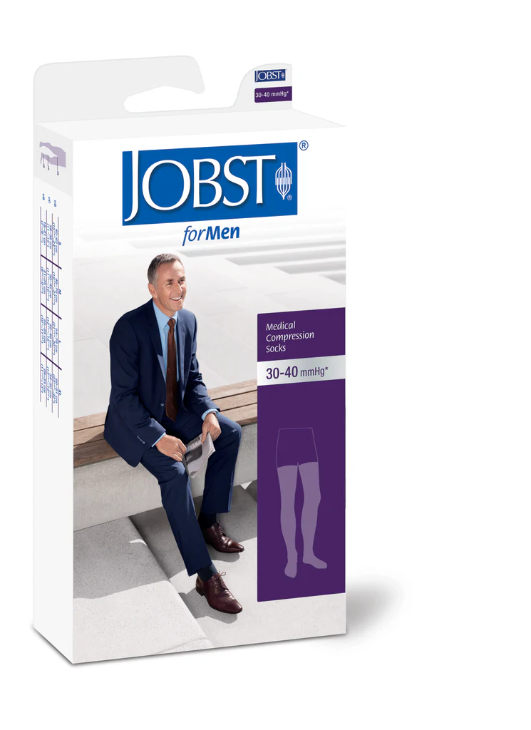 JOBST forMen Thigh High Compression Stockings, Black, 30-40 mmHg