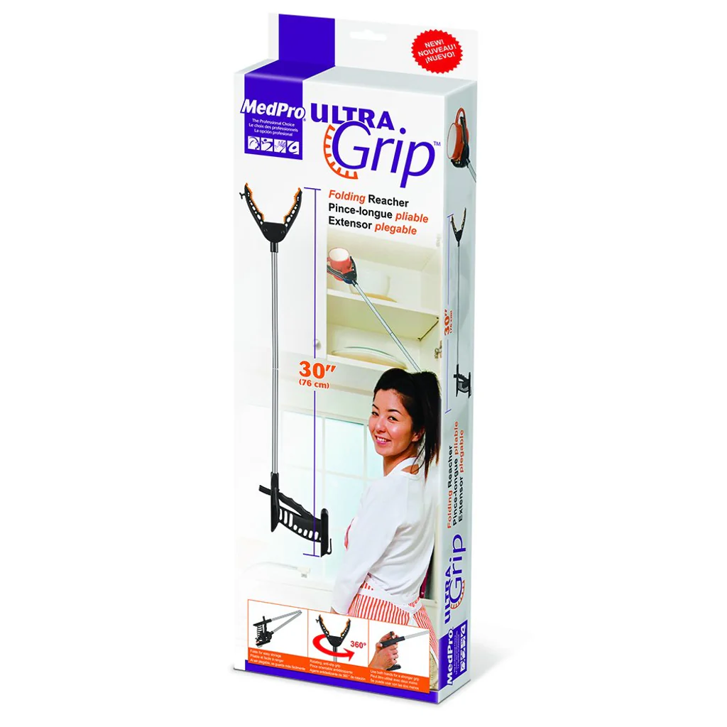 MedPro Ultra Grip Folding Reacher Extender with Rubberized Clamp, Reach Assist Tool for Picking Up Objects - Image 2