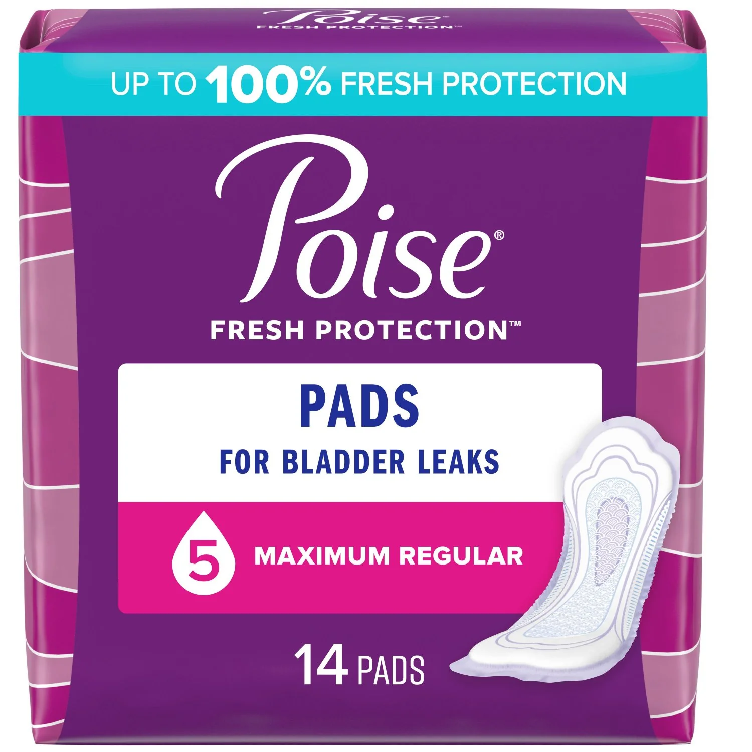 Poise Incontinence Pads, Maximum Absorbency, Regular, 14 Count