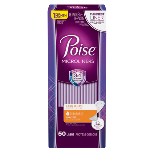 Poise Microliners, Incontinence Panty Liners, Lightest Absorbency, Long, 50 count - Image 2