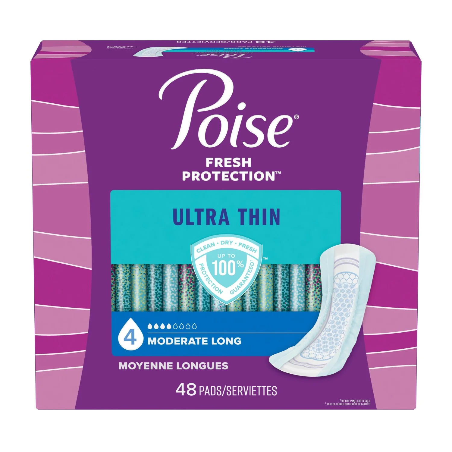 Poise Ultra Thin Incontinence Pads, Moderate Absorbency, Long Length, 48 Count - Image 2