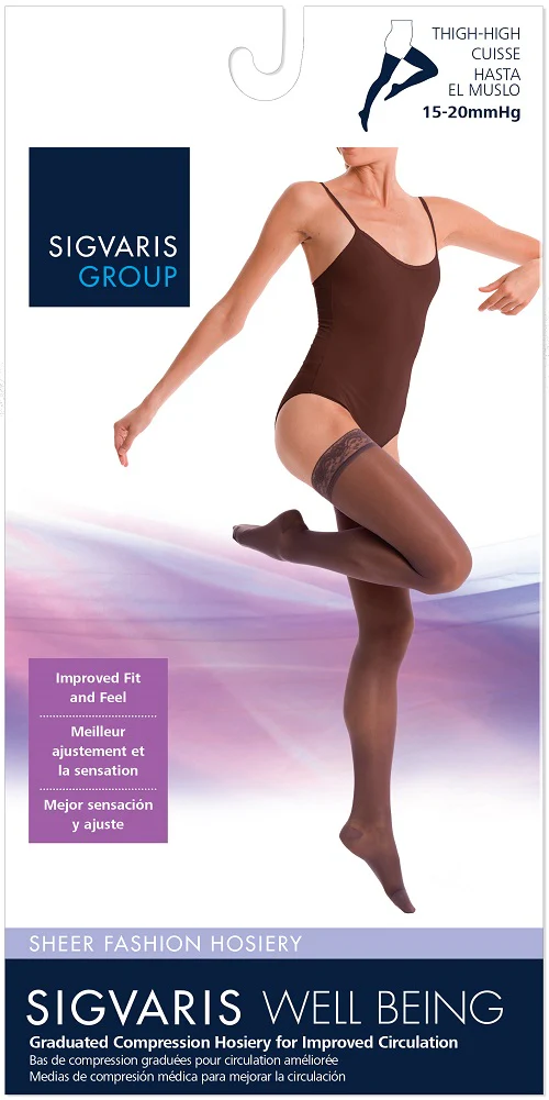SIGVARIS Sheer Fashion Compression Hosiery for Women Series 120, Thigh High, Suntan - Image 13