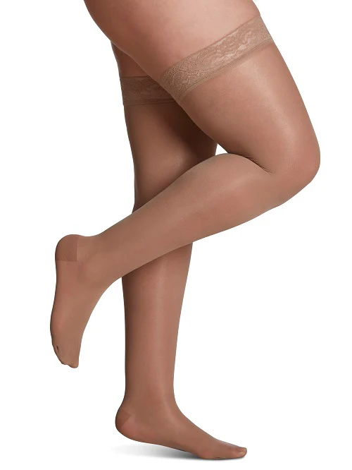 SIGVARIS Sheer Fashion Compression Hosiery for Women Series 120, Thigh High, Suntan - Image 8